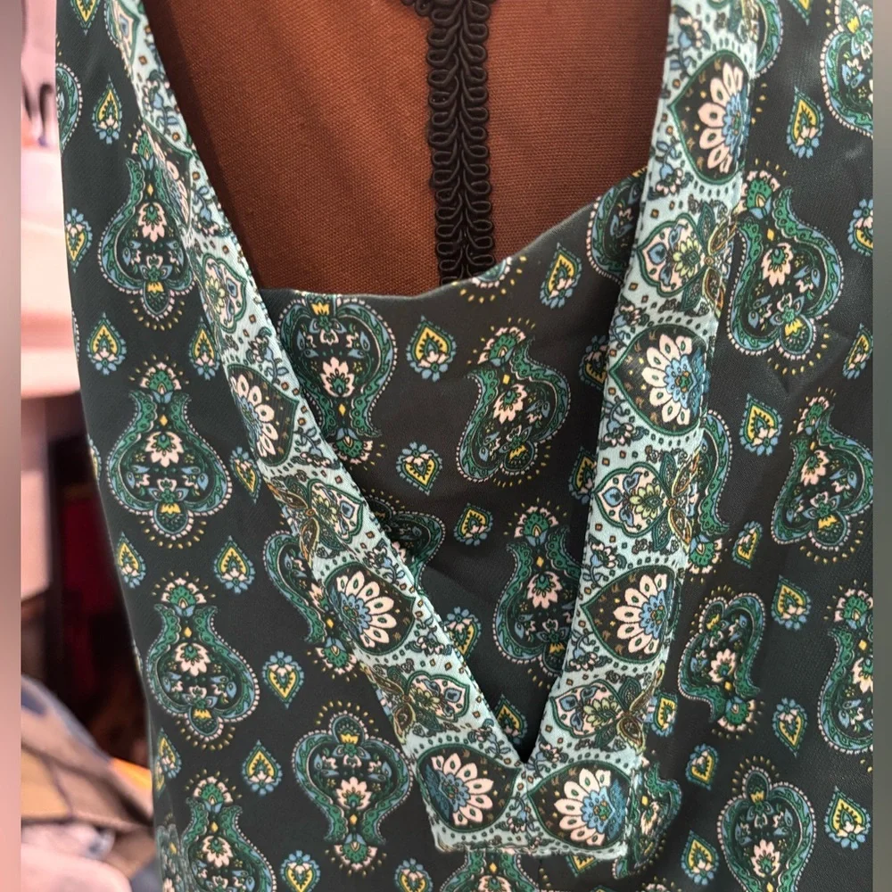 LOFT Teal Paisley Print V-Neck Tie-Waist Camisole - Picture 4 of 11